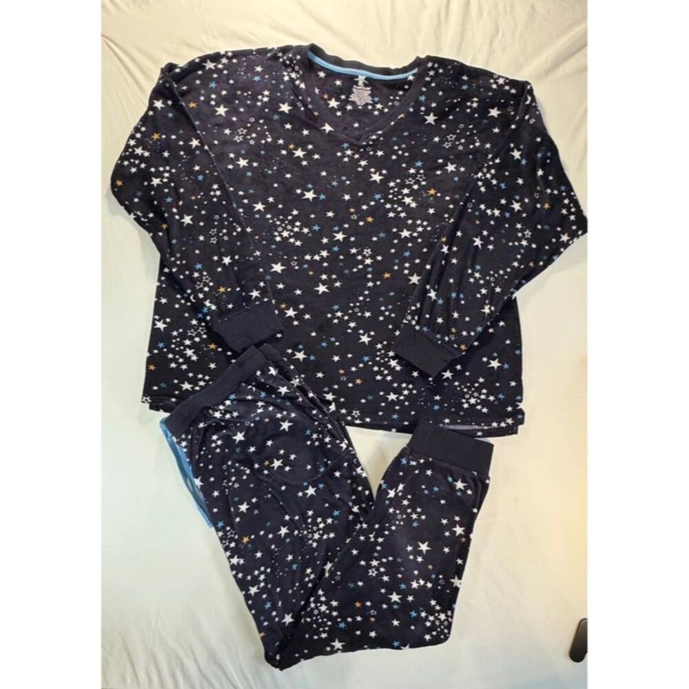 Cuddl Duds XL Navy Star Print Pajama Set Fleece Jogger Long Sleeve Lounge 2pc